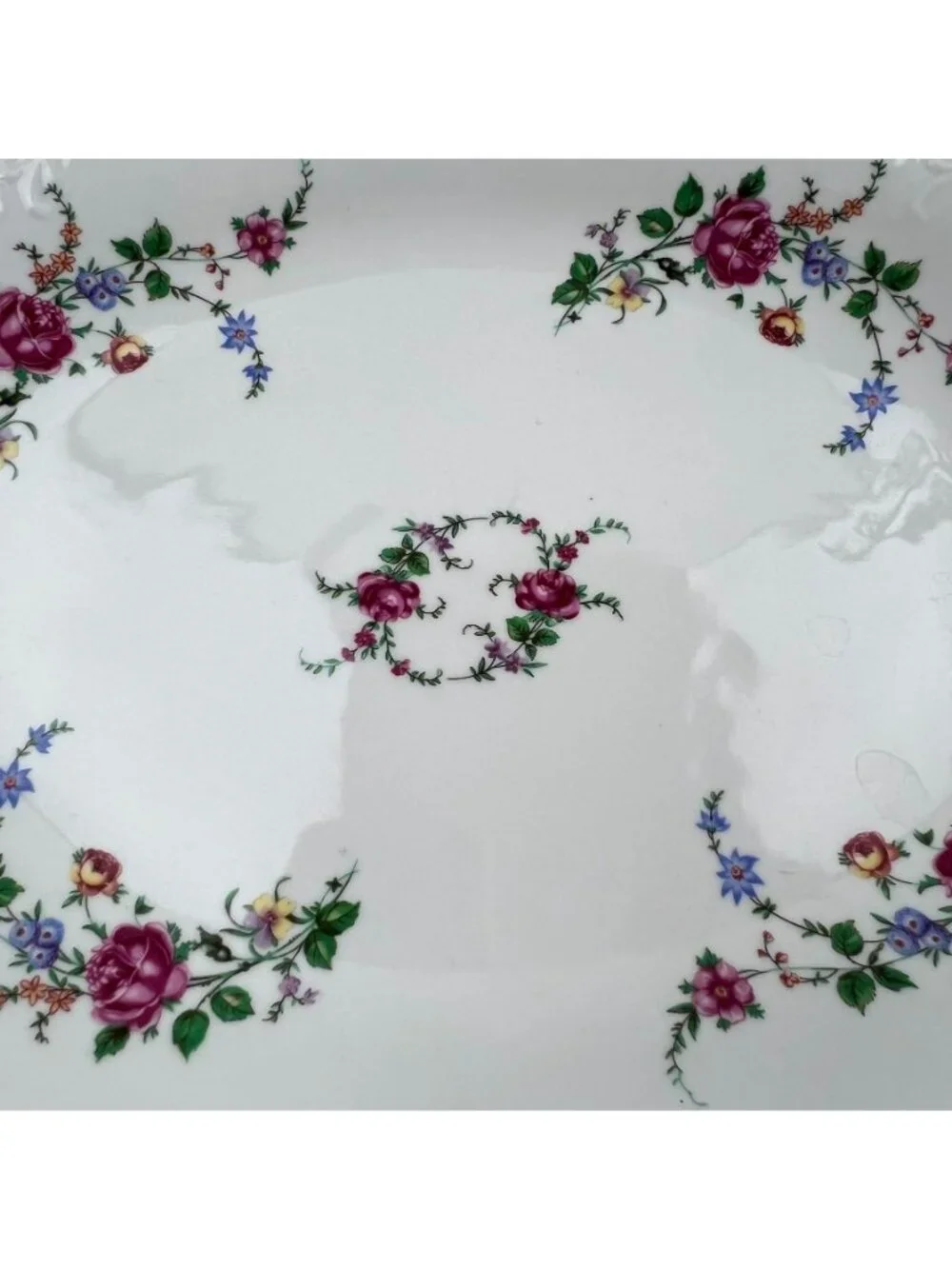 Wawel Poland Serving Platter Embossed Scalloped White Pink Roses 13
